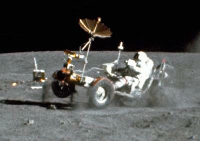 Lunar Rover doing wheely on Moon, by NASA